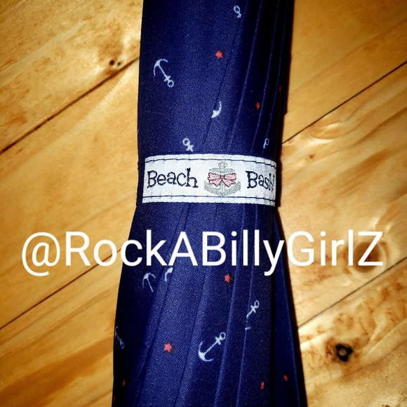 Tatyana Retro Nautical Blue Parasol Umbrella White Anchors Red Stars Hook Handle - Picture 9 of 11